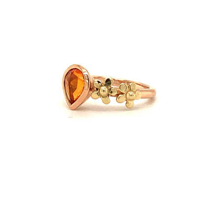 Orange Sapphire and double flower Ring