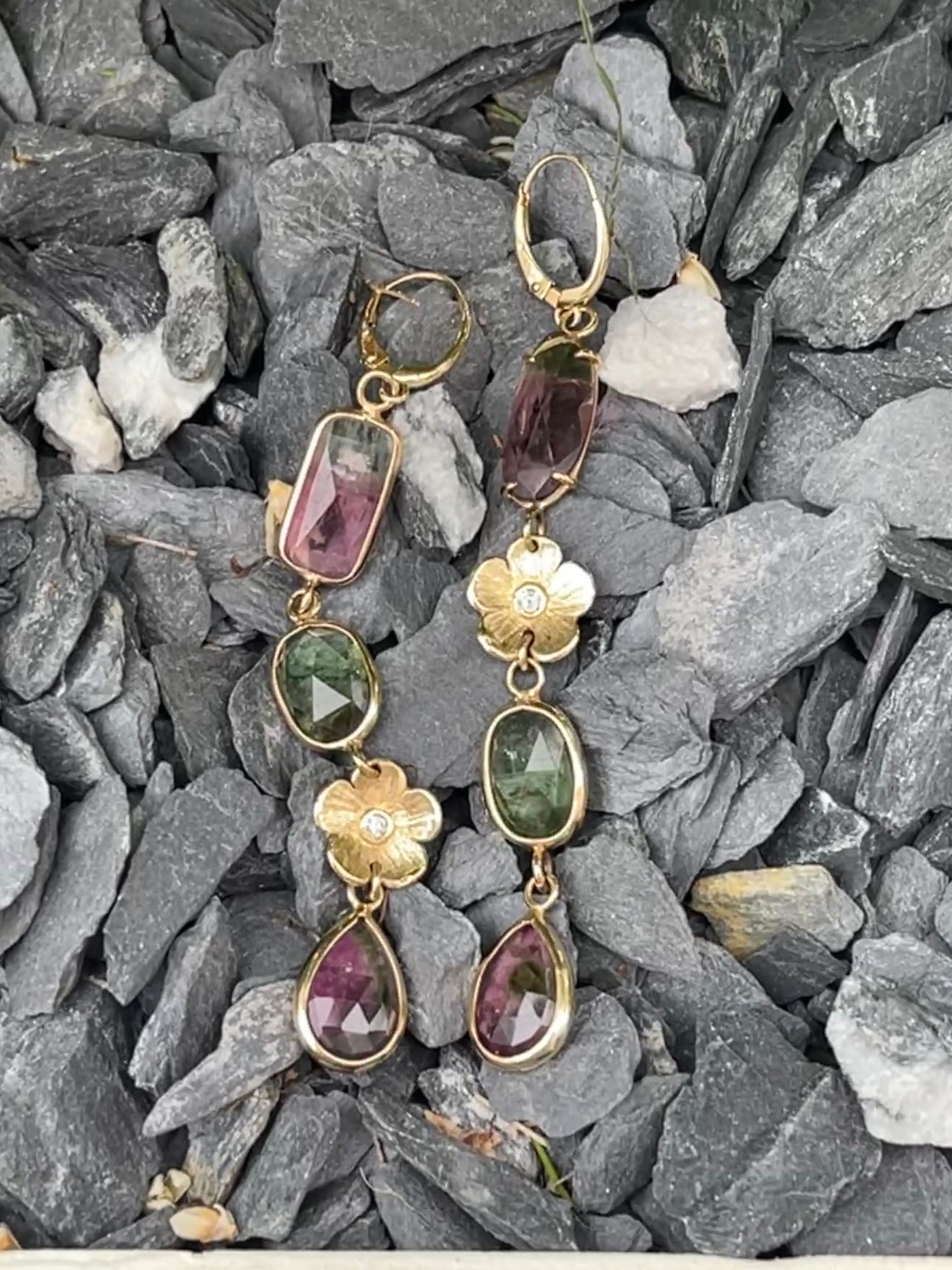 Rainbow Tourmaline & Petunia Diamond Earrings