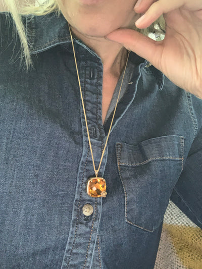 Cushion Cut Citrine Dandelion Pendant