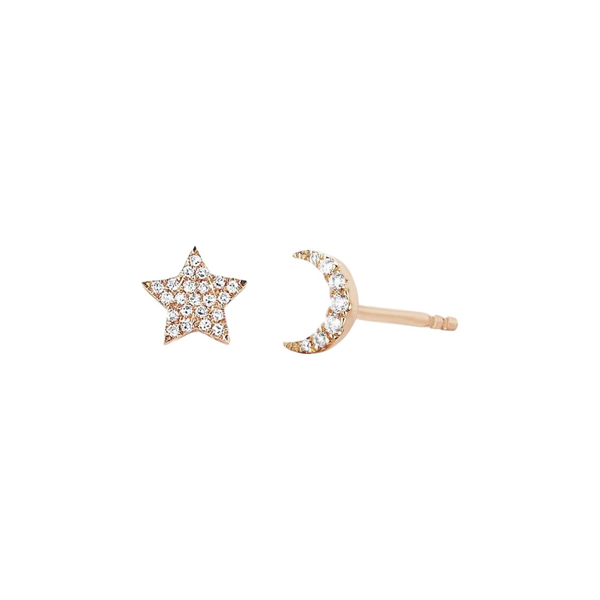Diamond Star & Moon Stud Earrings