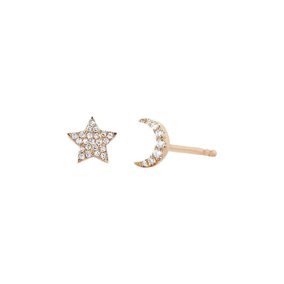 Diamond Star & Moon Stud Earrings