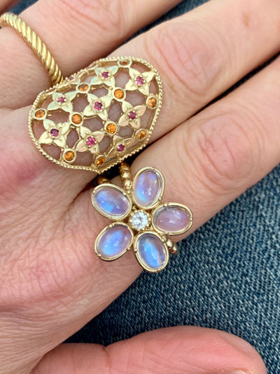 Camellia Ring with Rainbow Moonstones & Diamond - Lauren Sigman Collection