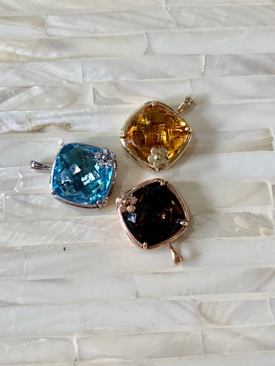 Cushion Cut Citrine Dandelion Pendant