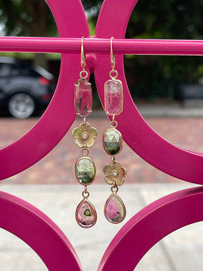Rainbow Tourmaline & Petunia Diamond Earrings