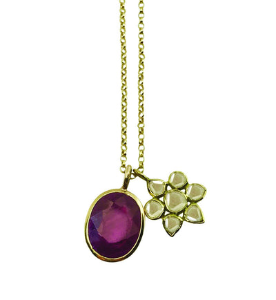 Ruby & Diamond Flower charm necklace - Lauren Sigman Collection