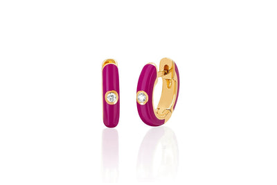 Cranberry Pink Enamel & Diamond Huggies - Lauren Sigman Collection