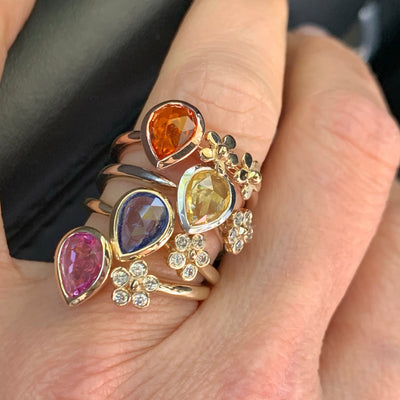 Orange Sapphire and double flower Ring