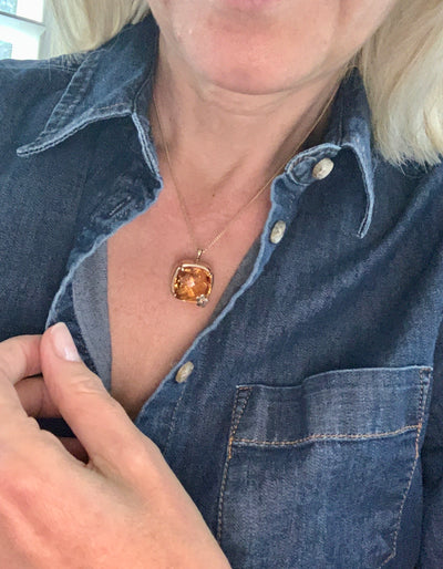 Cushion Cut Citrine Dandelion Pendant