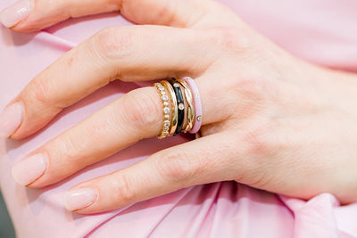 Three Diamond Pink Enamel Ring - Lauren Sigman Collection