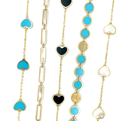 Mini Heart Station Necklace/Turquoise