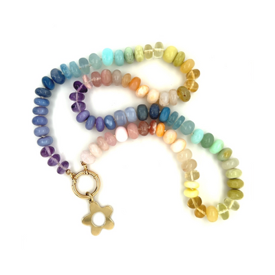 Pastel Spring Rainbow Necklace/ Wildflower Charm