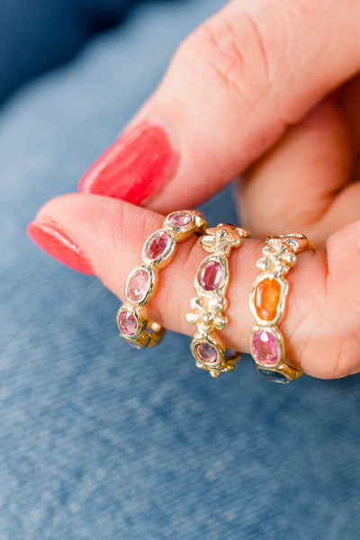 Oval Magnolia Band with Rainbow Sapphires - Lauren Sigman Collection