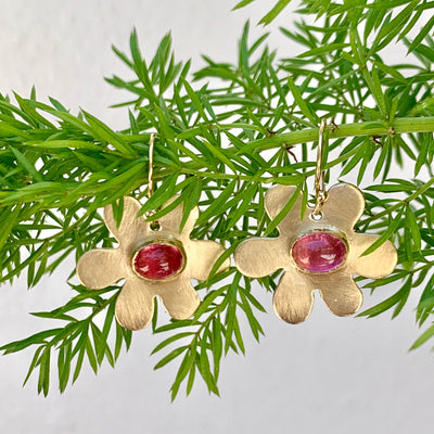 Daisy Earrings with Pink Cabochon Tourmaline - Lauren Sigman Collection